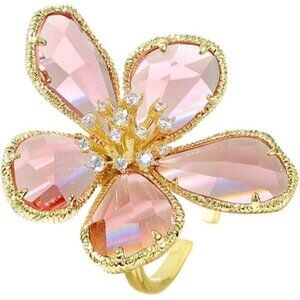 Crystal Flower Adjustable Statement Ring – CZ Open Wrap, Hypoallergenic Jewelry
